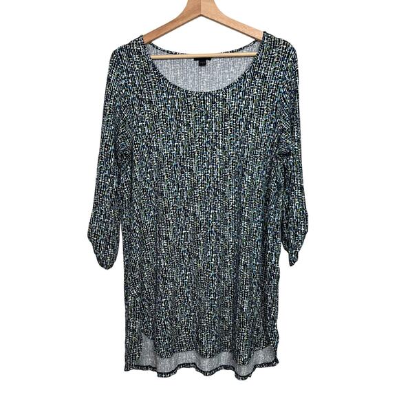 J. Jill Wearever Collection Medium 3/4 Roll-tab Sleeve Tunic Top Stretch Printed - Picture 1 of 7